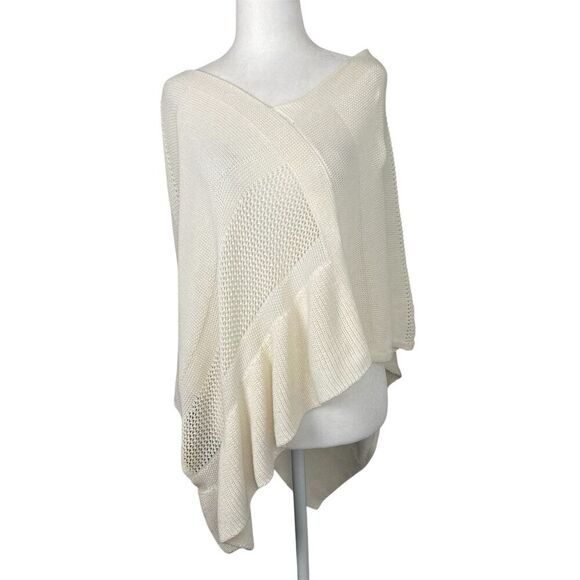 Anthropologie Asymmetrical Poncho Sweater Womens XS/S Ivory Beige V Neck Knit - Picture 1 of 7